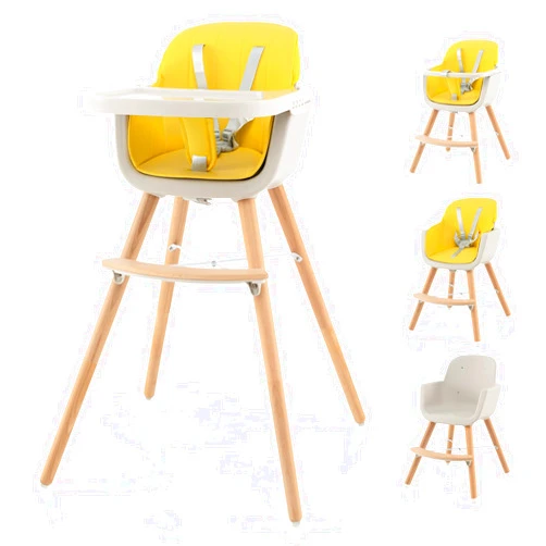 HONEY JOY High Chair, 3-in-1 Eat & Grow Wooden Highchair/Booster Seat/Toddler Chair with Removable Tray, 5-Point Harness, PU Cushion and Footrest for Baby, High Chair for Babies and Toddlers Yellow