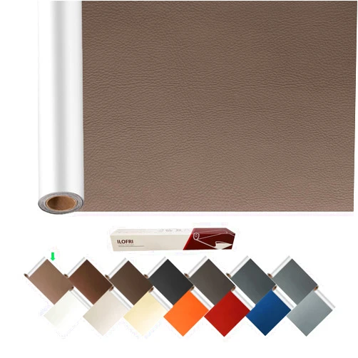 ILOFRI Leather Repair Tape 60 x 17 inch, Self Adhesive Leather Patch for Repairing Couch, Car Seats, Upholstery, Furniture. Vinyl and Leather Repair Kit - Medium Brown