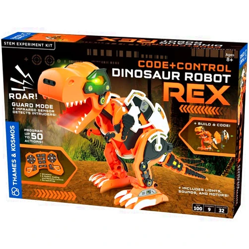 Thames & Kosmos Code+Control Dinosaur Robot REX Robotics & Engineering STEM Kit | Build & Program a Robotic T. Rex | Includes Sensor, Motor, Lights & Sounds | No App Required | Ages 8+
