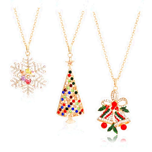 GLBCC Christmas Pendant Necklaces Women Statement Charm Crystal Jingle Bell Snow Christmas Tree Cute Drop Pendant Necklace Xmas Gifts for Wife Mother