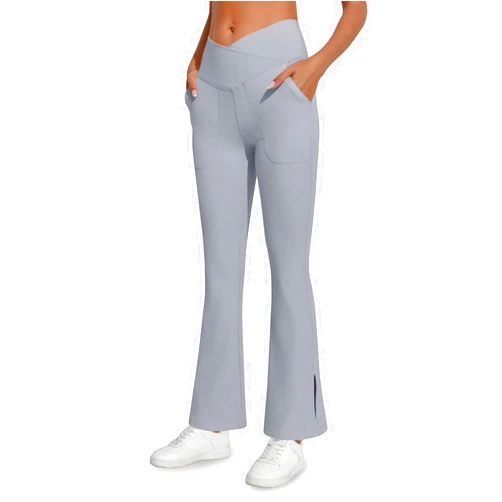 Ywyxhzha Women's Bootcut Yoga Pants V Crossover High Waisted Split Hem Flare Leggings with Pocket