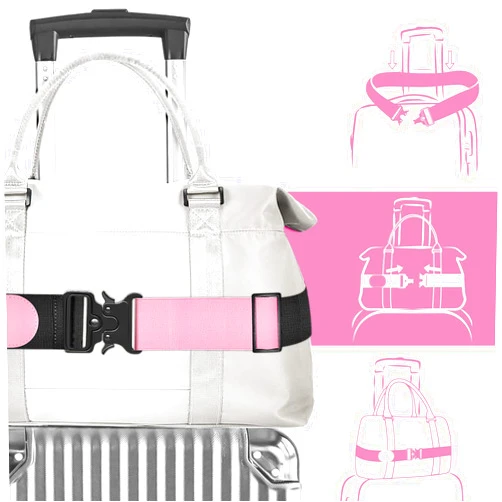 OlyPegic Travel Belt for Luggage, Luggage Straps Over Handle, Stylish & Adjustable Add a Bag Luggage Belt for Carry On Bag, Airport Travel Suitcase Accessories Hands-Free for Women & Men (Pink)