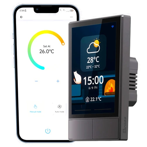 SONOFF Smart Switch, 2-Switch Panel Home Control, WiFi Smart Scene Wall Switch with Touchscreen, Smart Temperature Function, Lights Control, Compatible with Alexa and Google Home, NSPanel,Black