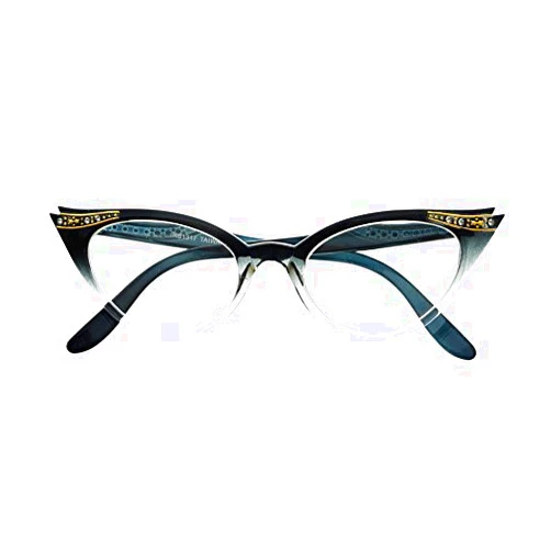 AStyles Vintage 80s Inspired Fashion Clear Lens Cat Eye Glasses Rhinestones