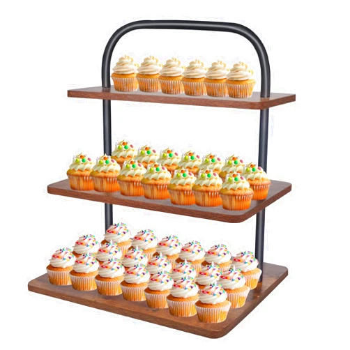 OugeWood Cupcake Stand, 3 Tier Large Cupcake Stand for 50 Cupcakes Rustic Cupcake Display Stand Square Wood Dessert Table Display Set Cupcake Tower Tiered Tray Stand for Wedding Birthday Graduation Baby Shower