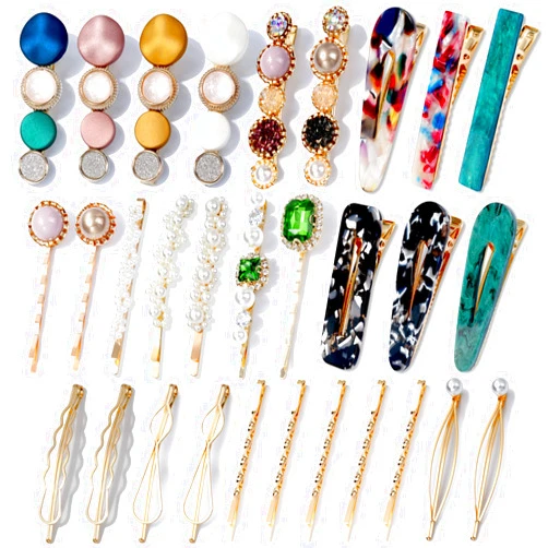 Cridoz 30 Pcs Acrylic Resin Barrettes, Cridoz Barrettes and Pearl Hair Clips for Women, Banges Hair Accessories