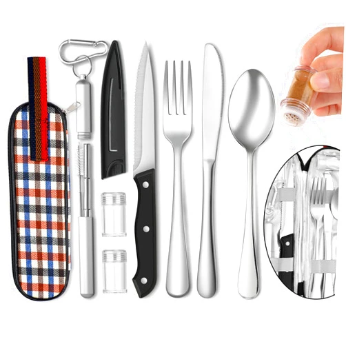 NETANY Portable Travel Utensils Set, Travel Camping Cutlery Set, Reusable Stainless Steel Flatware Set with Case for Office School Picnic (Silver)