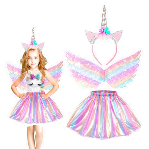 Hifot Unicorn Costumes for Girl, Unicorn Birthday Tutu Dress with Unicorn Wings Headband for Christmas Gifts Party Outfit
