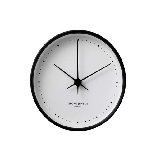 Georg Jensen Wall Clock with White Dial - Black Stainless Steel and ABS Plastic - Designed by Henning Koppel - Quartz Movement - 22 cm