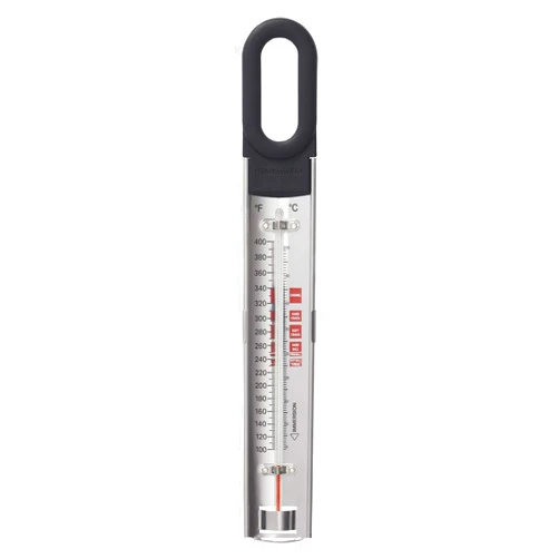 KitchenAid KQ907 Curved Stainless Steel Paddle Style Candy and Deep Fry Thermometer with pan clip, TEMPERATURE RANGE: 100F to 400F, Black