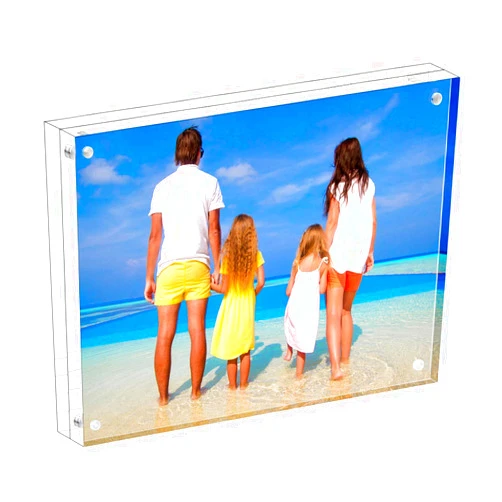 Meetu Acrylic Picture Frame 5x7,Clear Freestanding Double Sided 20mm Thickness Frameless Magnetic Photo Frames Desktop Display with Gift Box Package(1 Pack)