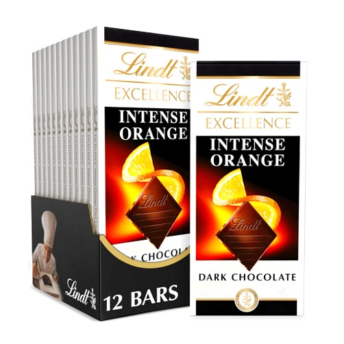 Lindt EXCELLENCE Intense Orange Dark Chocolate Bar, Dark Chocolate Candy with Orange and Almond Slivers, 3.5 oz. (12 Pack)