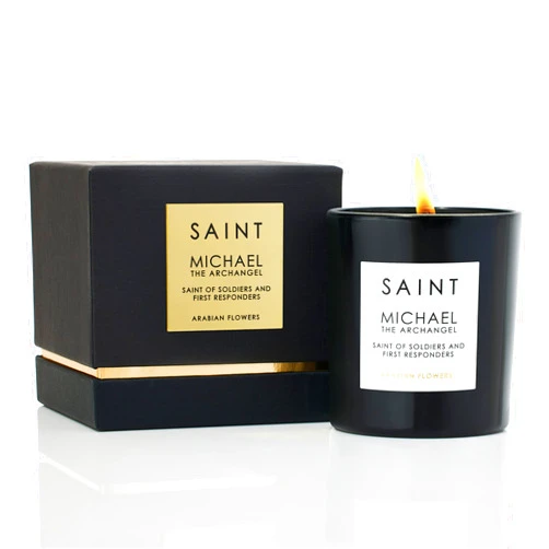 Saint Michael The Archangel Scented Candle with Prayer, Prayer Coin, and Holy Oil, Saint of Soldiers and First Responders, Soy Coconut Aromatherapy Candle with 50-Hour Burn Time