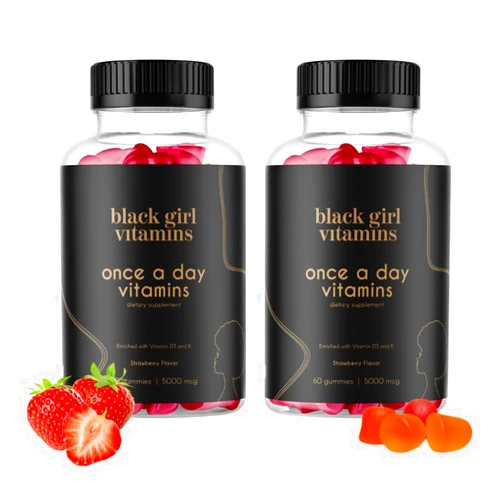 Black Girl Vitamins Once a Day - Womens Multivitamin Gummy - Vitamin A, B, C, E and Zinc. Multivitamin for Women, Immune Support. Vegan, Gluten-Free. Made in The USA (60 Day Supply, Strawberry)
