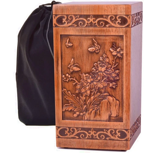 KIMNAG Wooden Cremation Urn for Human Wood Ashes Decorative Box Funeral Urns for Adult Male Female with Satin Bag Burial or Memorial Keepsake (Butterfly and Rose 250lbs)