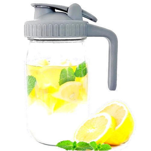 Skykoo Mason Jar Pitcher with Lid & Spout, Wide Mouth, 1 Quart (32 oz) Ice Tea Brewing Pitcher w/Brush