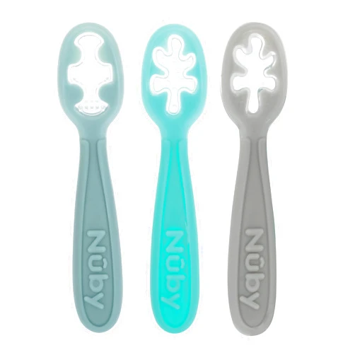 Nuby 3-Stage Baby's First Spoons Set - 3 Pack - 6+ Months - Baby Spoons with Easy Grip Handle - Serene