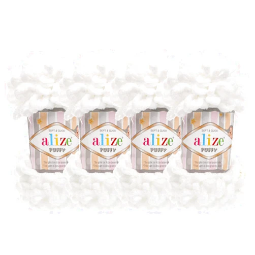 Alize 4 skn/Ball Alize Puffy Baby Big Loop Blanket Yarn 100% Micropolyester Soft Yarn 400gr 39.3 yds (55-White)