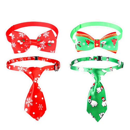 Jupsk 4Pcs Christmas Cat Collars Bow Ties and Cat Ties,Xmas Pet Bow Ties Collars and Adjustable Neckties with Snowflake and Elk Pattern, Xmas Pet Collars Accessories Suitable for Cats and Puppies