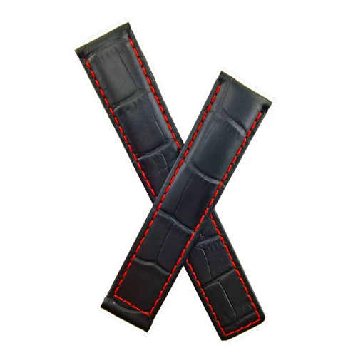 Watch Strap World Watchstrapworld TH-CAR19-01-0531-19 mm Black alligator-style leather watch band with red stitching & lining compatible with TAG Heuer Carrera models listed below