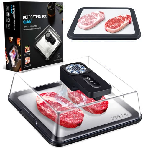 AuntyFey Rapid Defrosting Tray for Frozen Meat, Meat Thawing Tray for Frozen Meat with Airflow Technology, Meat Defroster, Smart Defrosting Mat, Thawing Mat, No Microwaves, No Cold/Warm Water Required, Black