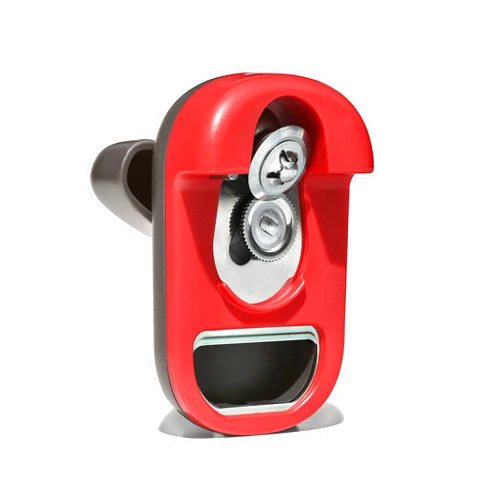 OXO Outdoor Kitchen Compact Can Opener with Built-In Bottle Opener,Red/Grey