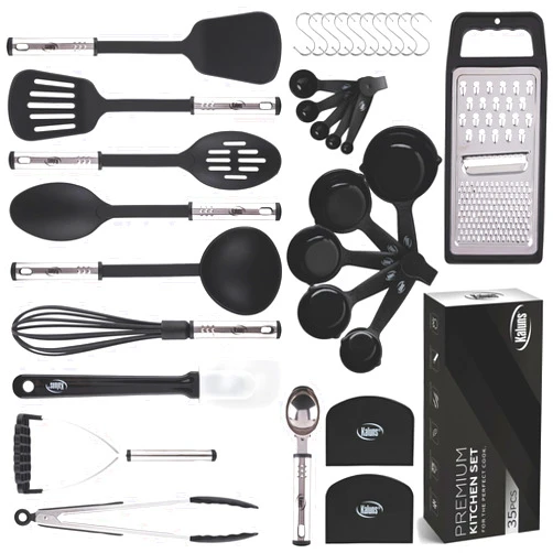 Kaluns Kitchen Utensils Set 35 PCS Cooking Utensils Set, Nonstick and Heat Resistant Nylon Stainless Steel Silicone Spatula Set - Kitchen Gadgets Home Essentials Kitchen Accessories, Apartment Must Haves