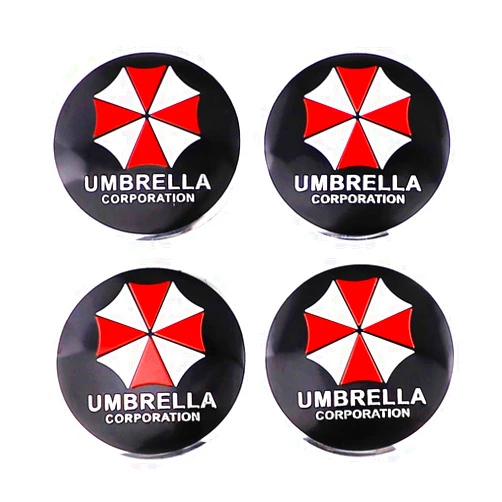 XDG 4Pcs 56mm (2.2 Inches) Wheel Hub Caps Centre Cover Umbrella Corporation for Resident Evil Circular arc Form 3D Stereo Aluminum Alloy Waterproof Dust-Proof Anti-Rust Emblem Badge Stickers (Black)