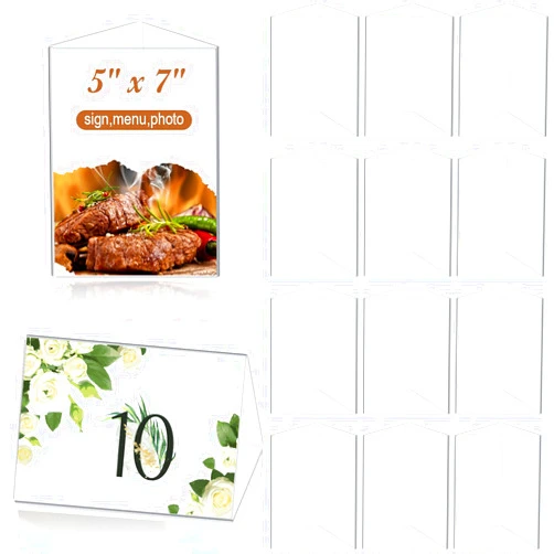 Cinnvoice 12 Pack Acrylic 3-Sided Table Tent Menu Holder Bulk 5 x 7 Inch Clear Triangle Restaurant Menu Holder Wedding Table Number Holder Stands Advertisements Sign Holders for Cafe Bar Party Office