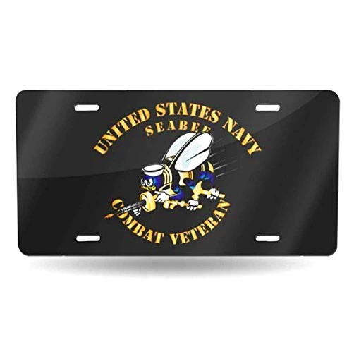 MOHUI Navy Seabee Combat Veteran License Plate License Frame Custom Metal License Plate for Car Decoration 6 Inch X 12 Inch