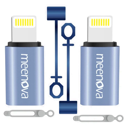 Meenova 2 Pack 30W USB C to Lightning Adapter Type C to 8 Pin Converter, Android to iPhone Adaptor - Compatible with Lightning for iPhone 14 13 12 Pro Max, with Silicone Sleeves, Cable Straps