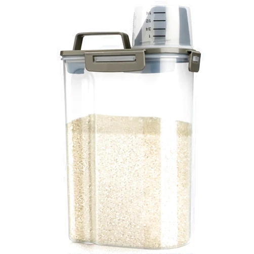 Viretec Rice Airtight Storage Container, 3 to 5Lbs Cereal Dry Food Flour Bin, Pet Dog Cat Food Dispenser with Measuring Cup, BPA Free Clear Plastic Kitchen and Pantry Organization Bin for Sugar
