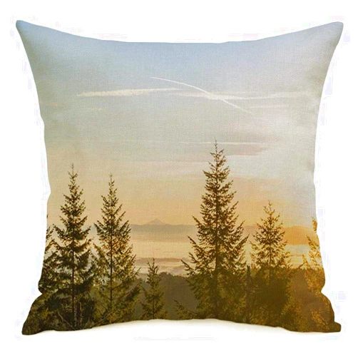 Starotor Pillow Cover Wood Oregon View Forest Mountain Sunrise Sunlight Fog Nature Parks Outdoor Design Morning Scene Linen Decorative Square Throw Pillow Cover 20x20 Inch for Sofa Couch Decoration