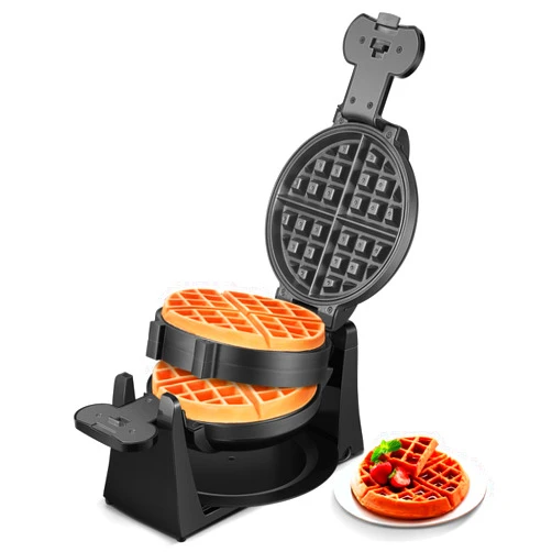 FOHERE Waffle Maker, 1400W Double Belgian Waffle Iron 180° Flip, 8 Slices in 3 Mins, Rotating & Nonstick Plates, Anti-Scald, Removable Drip Tray Easy to Clean, Cool Touch Handle, Space-Saving Storage(Black)