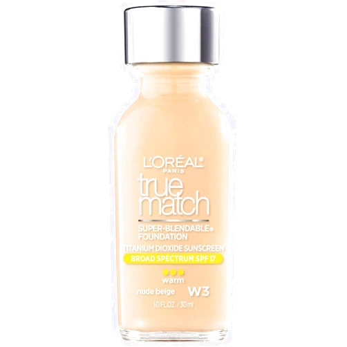 L'Oreal Paris Makeup True Match Super-Blendable Liquid Foundation, Nude Beige W3, 1 Fl Oz,1 Count