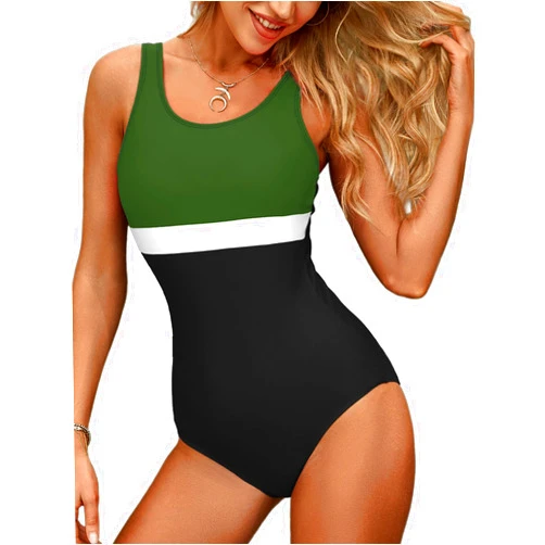 Mstuming Womens One-Piece Swimsuits Athletic Tummy Control Training Sports Bathing Suit High Cut Color Block Swimwear