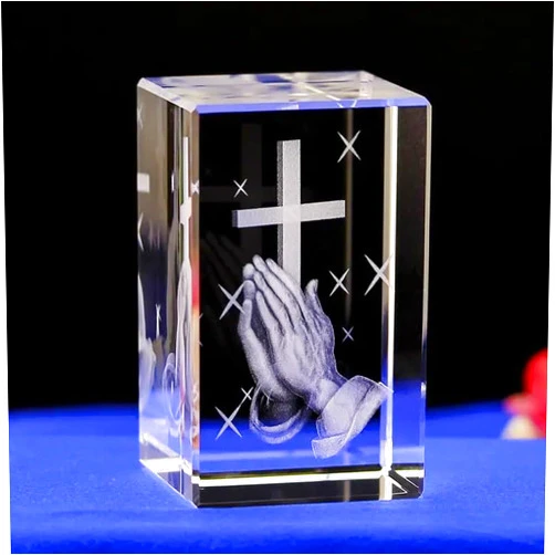 Generic Holy Hands of Prayer. 3D Crystal Religious Gifts with free LED Crystal Base for Catholic and Christian friends, Family, or Church., Transparent, A508050