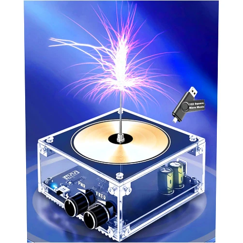 Koyzsen 10 Cm Solid State Bluetooth Musical Tesla Coil Touchable Artificial Lightning Spark Gap Arc Generator Desktop Toy Arc Plasma Electric Power Wireless Transmission Science Teaching Experiment Model