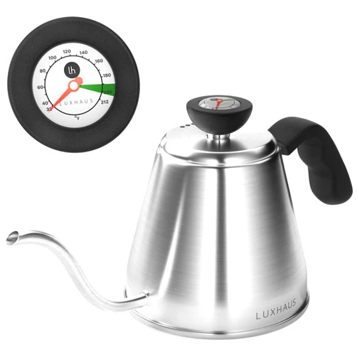 LuxHaus Pour Over Kettle - Gooseneck Kettle With Thermometer - Coffee and Tea Maker for Stovetop - 40oz