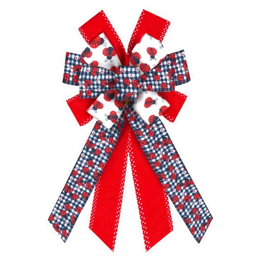 ABTOLS Large Ladybug Bows for Wreath, Black White Buffalo Plaid Wreath Bows Red Insect Bows for Front Door, Ladybird Floral Burlap Ornament Tree Topper Bows for Home Indoor Outdoor Decor