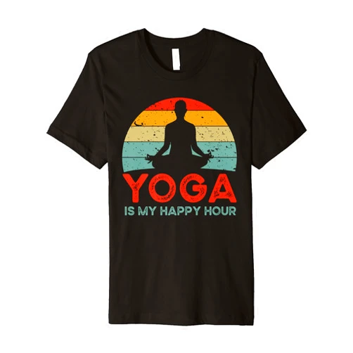 Yoga Is My Happy Hour Vintage Yoga Is My Happy Hour Meme Vintage Funny Yoga Saying Premium T-Shirt