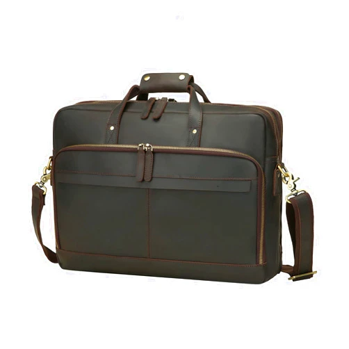 ZHYOL Full Grain Leather Briefcases For Men,Mens Messenger Bag 17.3 15.6 Inch Laptop Computer Case