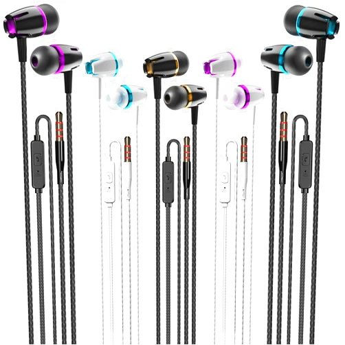 Kirababy Earphones 3 Pack in-Ear Headphones with Microphone, Wired Earbuds for iOS and Android Smartphones, Laptops, MP3, Gaming, Walkman(Black+White+Red)