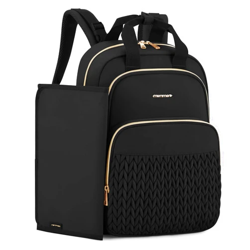 mommore Diaper Bag Backpack Large Baby Bag for Boys Girls Quilted Travel Diaper Backpack with Changing Pad, Stroller Straps