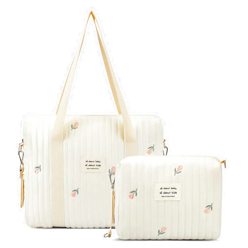 Paterr 2 Pcs Diaper Bag Tote for Women Multifunction Multisize Maternity Bag Quilted Cotton Cute Diaper Bag