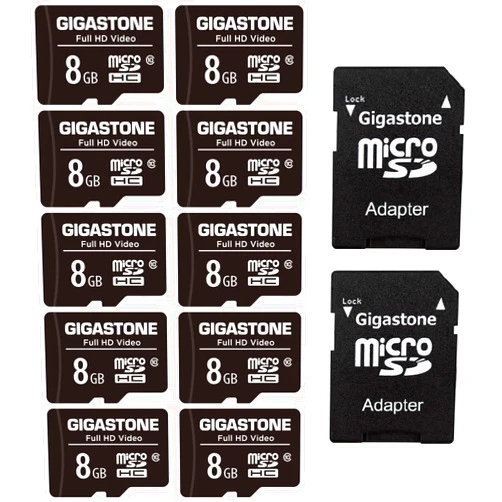 GIGASTONE 8GB 10-Pack Micro SD Card, Full HD Video, Surveillance Security Cam Action Camera Drone, 85MB/s Micro SDHC Class 10