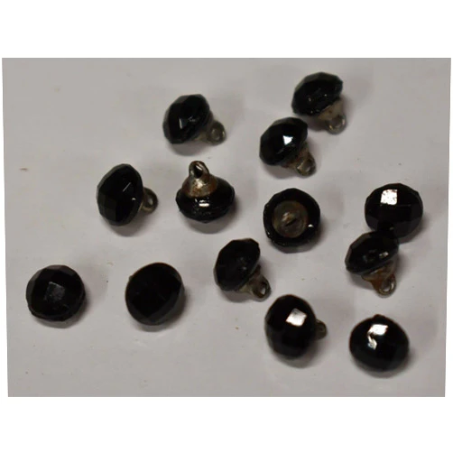 Lagoet Vintage 12 Jet Black Faceted Glass Button Antique nqLG Beads Buttons • 7mm • Small