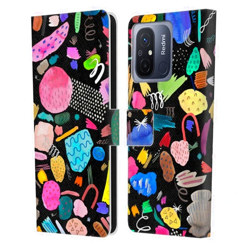 Head Case Designs Officially Licensed Ninola Doodles and Marks Black Abstract 3 Leather Book Wallet Case Cover Compatible with Xiaomi Redmi 12C