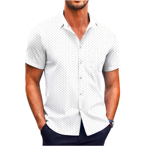 COOFANDY Mens Short Sleeve Button Down Shirts Wrinkle Free Dress Shirts Casual Polka Dot Print Shirt with Pocket