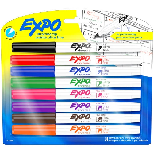 EXPO Low Odor Dry Erase Markers, Ultra-Fine Tip, Assorted Colors, 8 Count